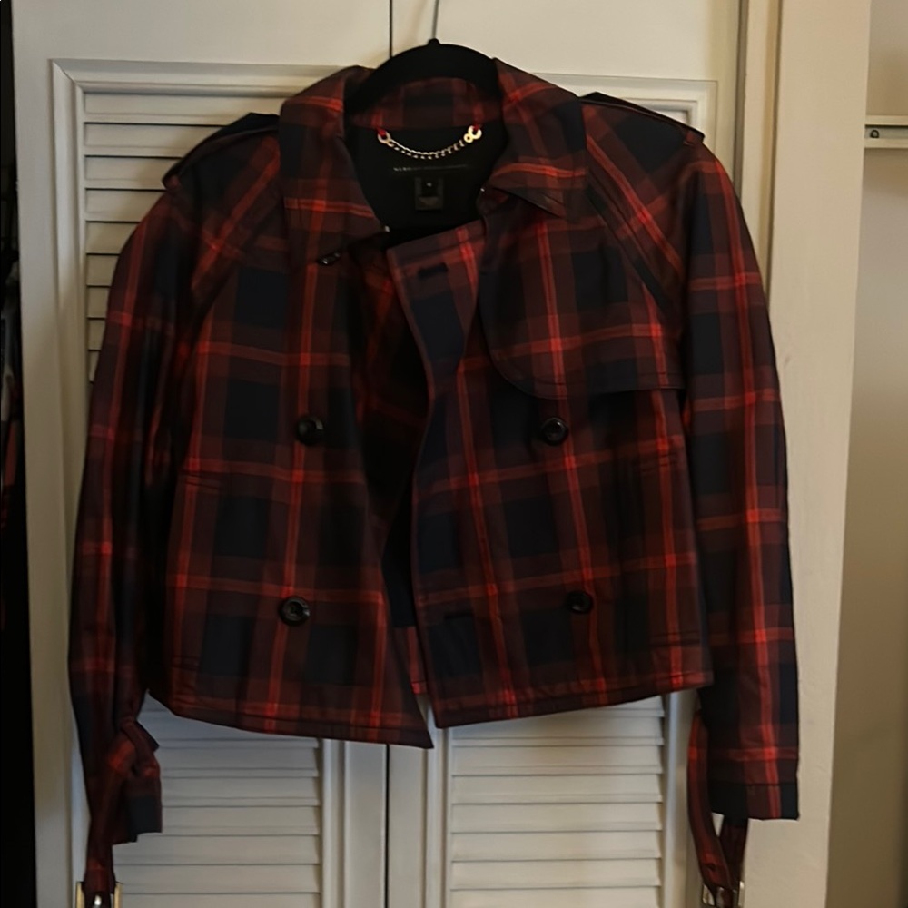 Marc Jacobs Red and Black Plaid Trench Coat